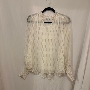 Madison d” Ame’lie boho Elegant Cream Blouse with Gold Accents puff long sleeve